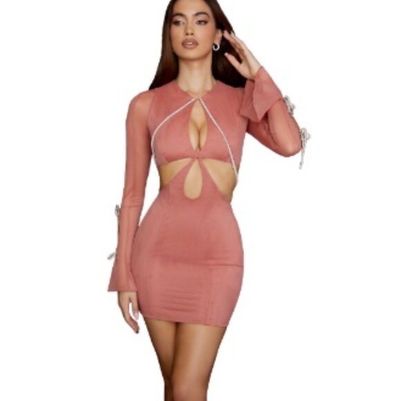 House of CB Miranda Rose Crystal Trim Cut‎ Out Mini Dress Medium - Picture 1 of 13
